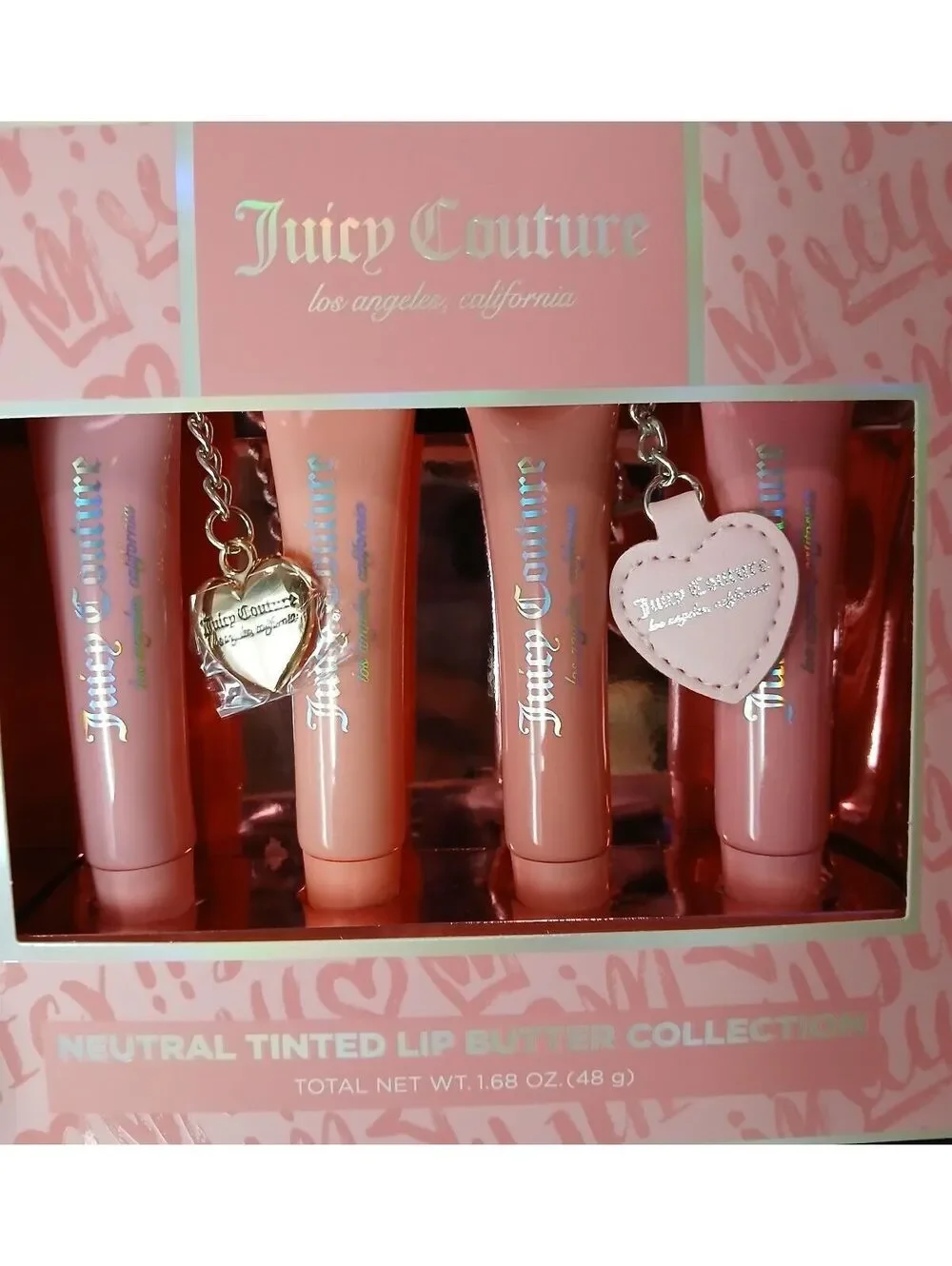 Juicy Couture Neutral Lip Tint Collection 4 Pack Gift Set with 2 Charms NIB